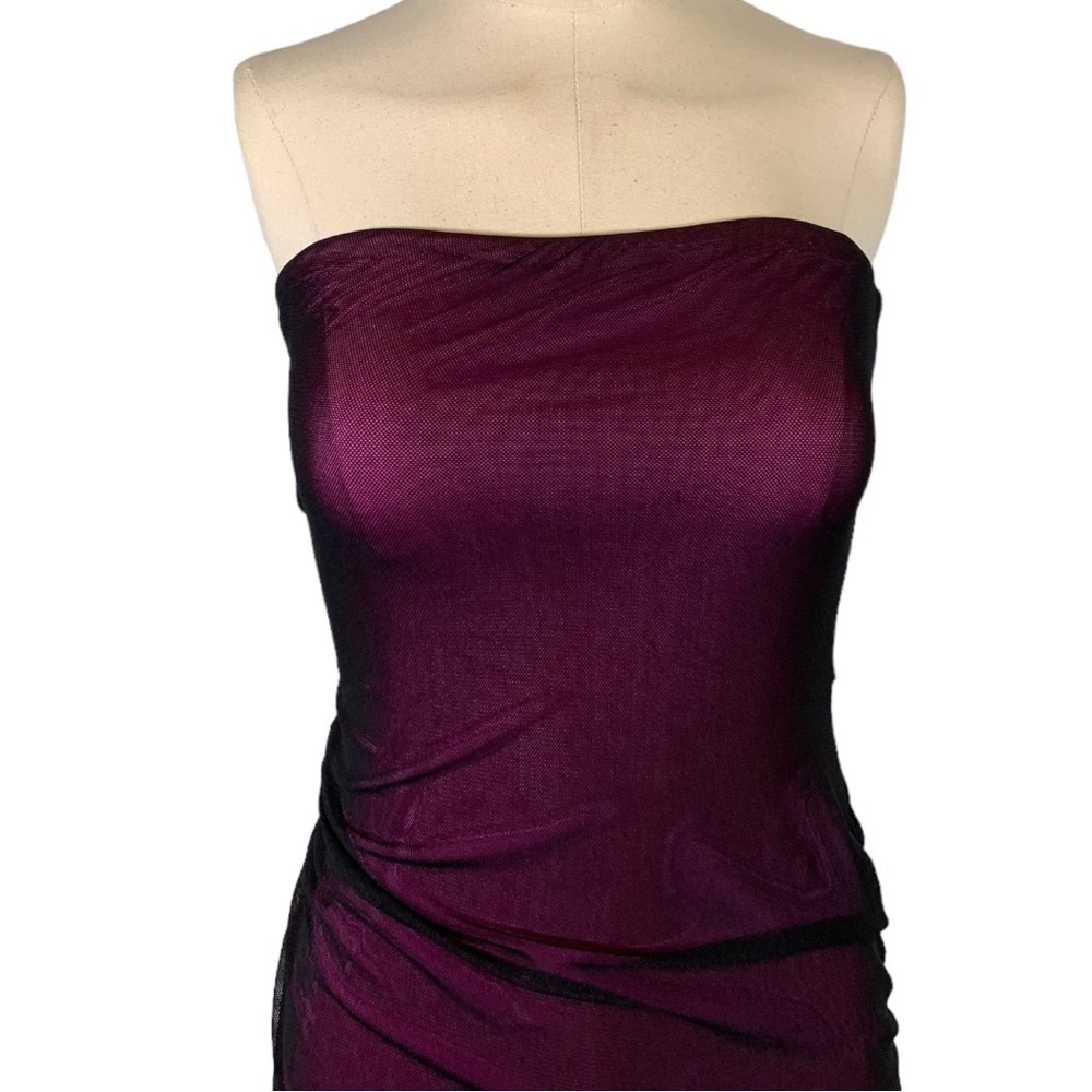 Vintage Y2K Guess Strapless Midi Dress Ruched Bodycon Sheer Hem Small - Picture 6 of 10